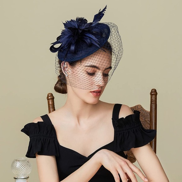 Hat Veil Feather Fascinator Hair Clip Headband - Picture 13 of 16